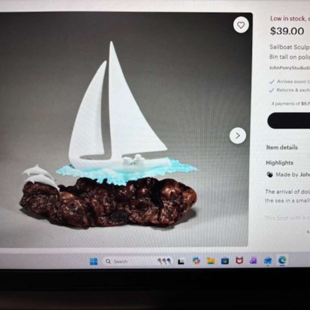 TWO OF THEM - Sailboat Sculpture w/Dolphin and Calf & Dolphin and Calf